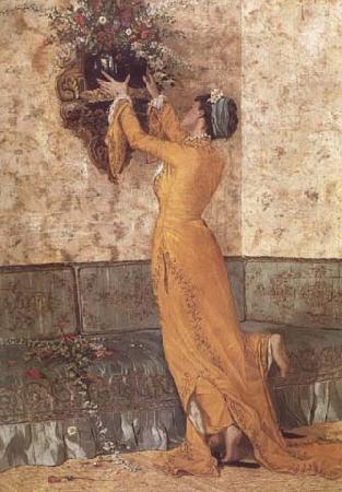 Osman Hamdy Bey Jeune fille disposant des fleurs dans un vase (mk32) oil painting image
